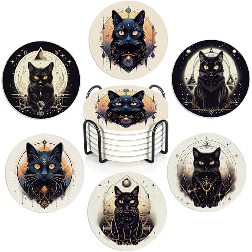 Optimized Drink Coasters Set of 6 with Holder Secure