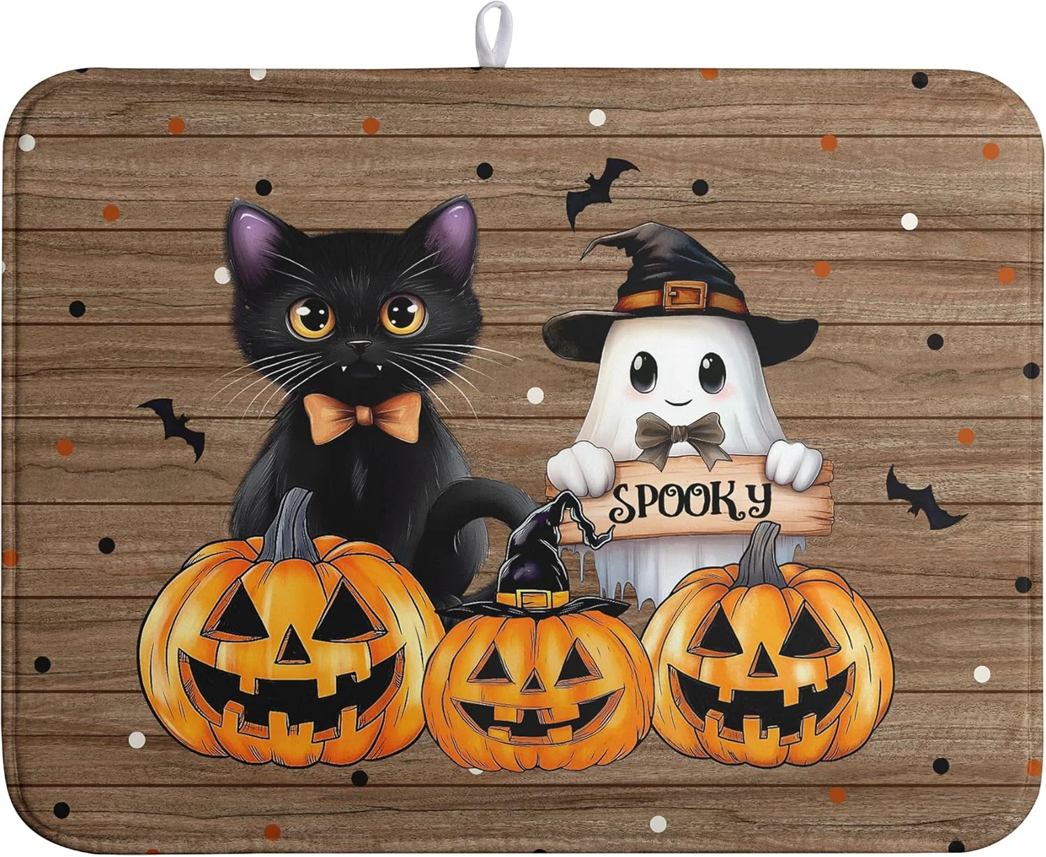 Smart Halloween Spooky Pumpkin Dish Drying Mats Ghost Dish Mat Kitchen Cat Large Drying Matt Dishes Dryer Pad for Kitchen Counter Absorbent Microfiber Washable Foldable Reusable 18×24 in Superior