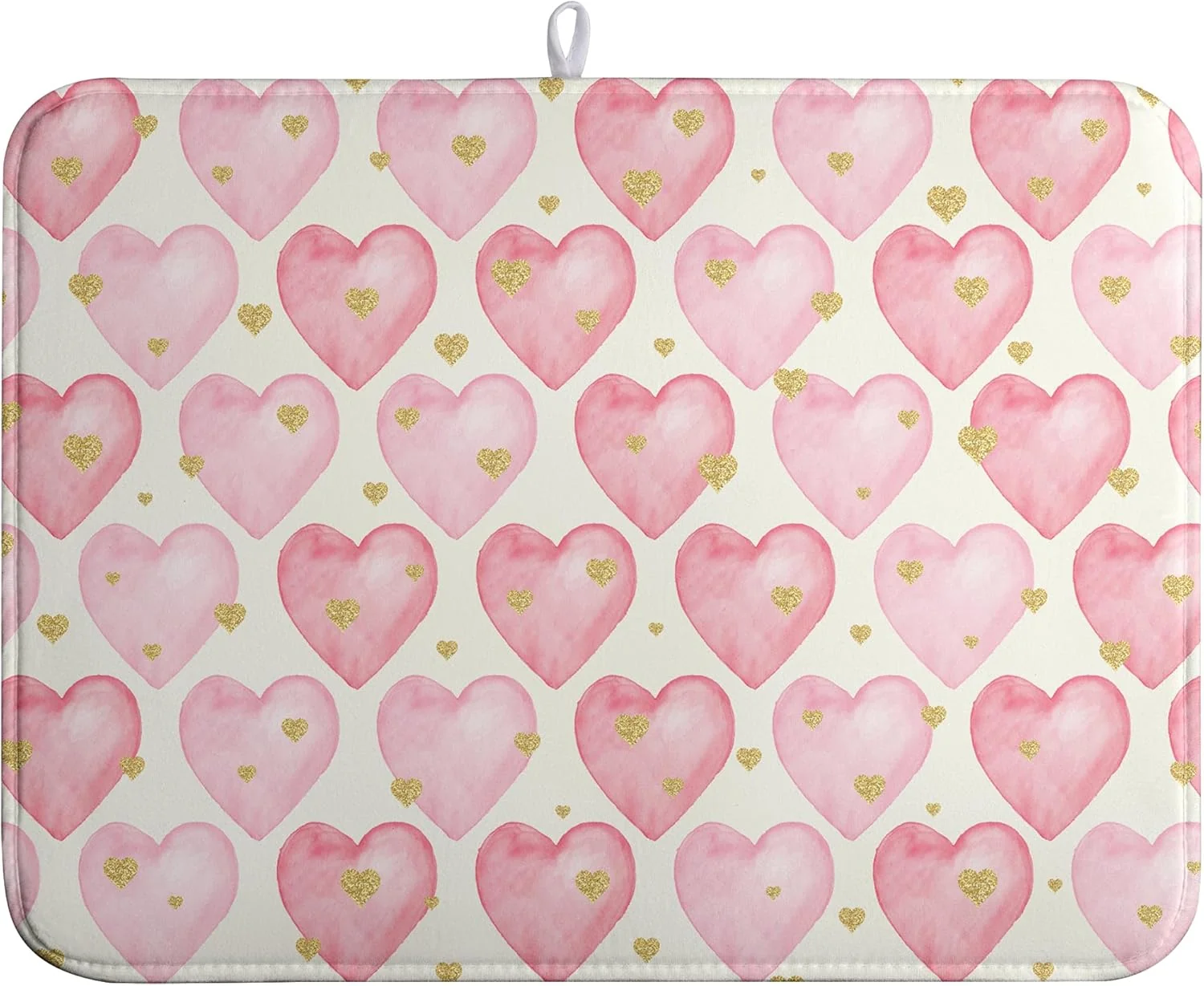 Specialty Valentines Dish Drying Mat Valentine Dishes Drying Pad Pink Golden Heart Love Absorbent Dish Dryer Matt for Kitchen Countertops Microfiber 18×24 Inches Proven