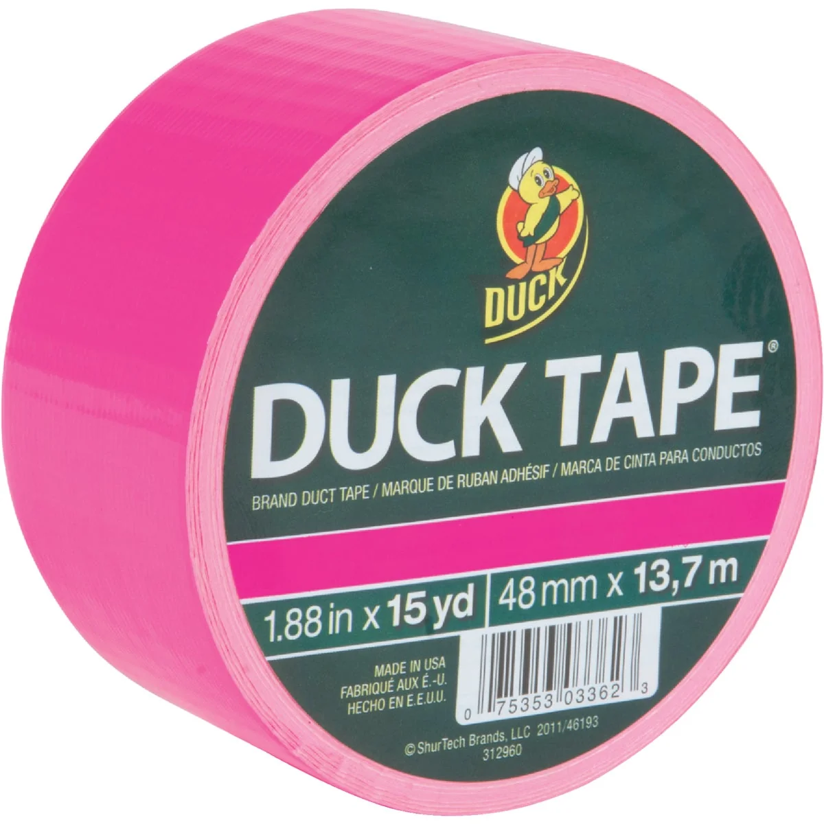 Smooth Duck Tape 1.88 In. x 15 Yd. Colored Duct Tape Neon Pink Expertly Made
