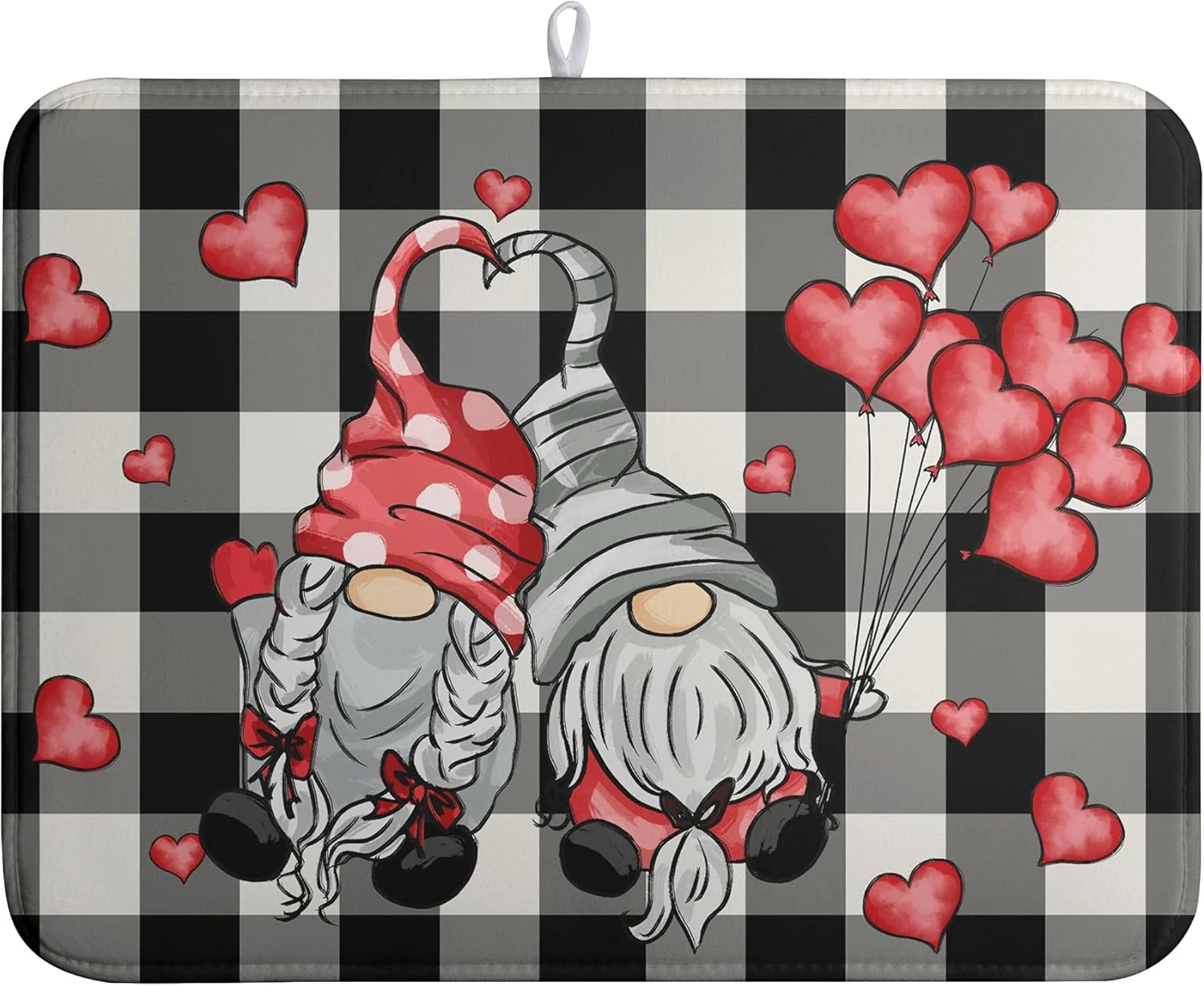 Long-Lasting Valentine Gnome Hearts Dish Drying Mat Valentines Gnomes Dishes Dryer Mats for Kitchen Countertop 18×24 Inches Under Coffee Maker Drainer Matt Microfiber Large Casual