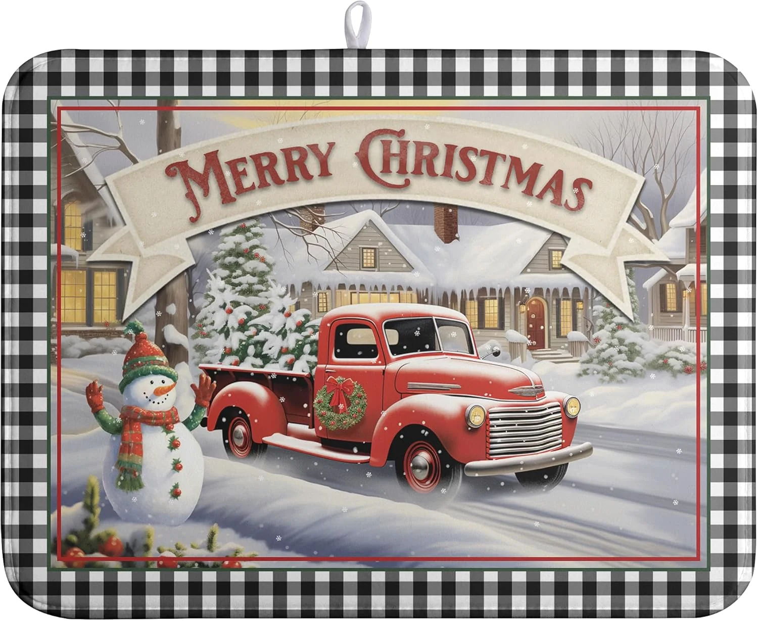 Minimalist Merry Christmas Dish Drying Mat for Kitchen Winter Snowman Large Dish Drying Mat Buffalo Plaid Kitchen Drying Mat Truck Tree Microfiber Drying Mats Absorbent Dish Pad 18×24 inch Sustainable