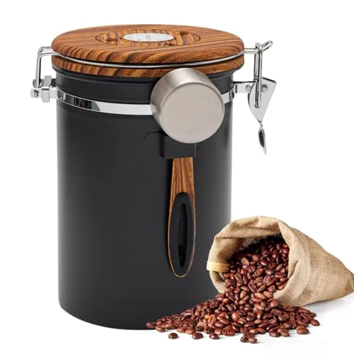 First-Class Airtight Coffee Canister 1.8L with Wooden Lid Scoop Set Smooth
