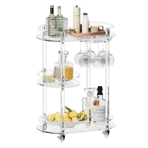 Genuine Acrylic Bar Cart with 4 Lockable Wheels Outstanding