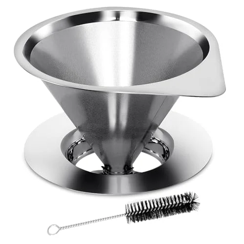 Luxury Pour Over Coffee Dripper Reusable Coffee Filter Paperless Coffee Filter Stainless Steel Pour Over Coffee Maker Cone Coffee Dripper for 1 Stylish