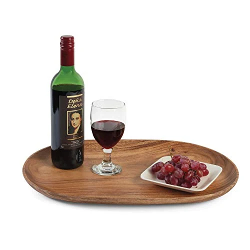 Casual Woodard Charles Acacia Wood Extra Large Oval Serving Tray Green