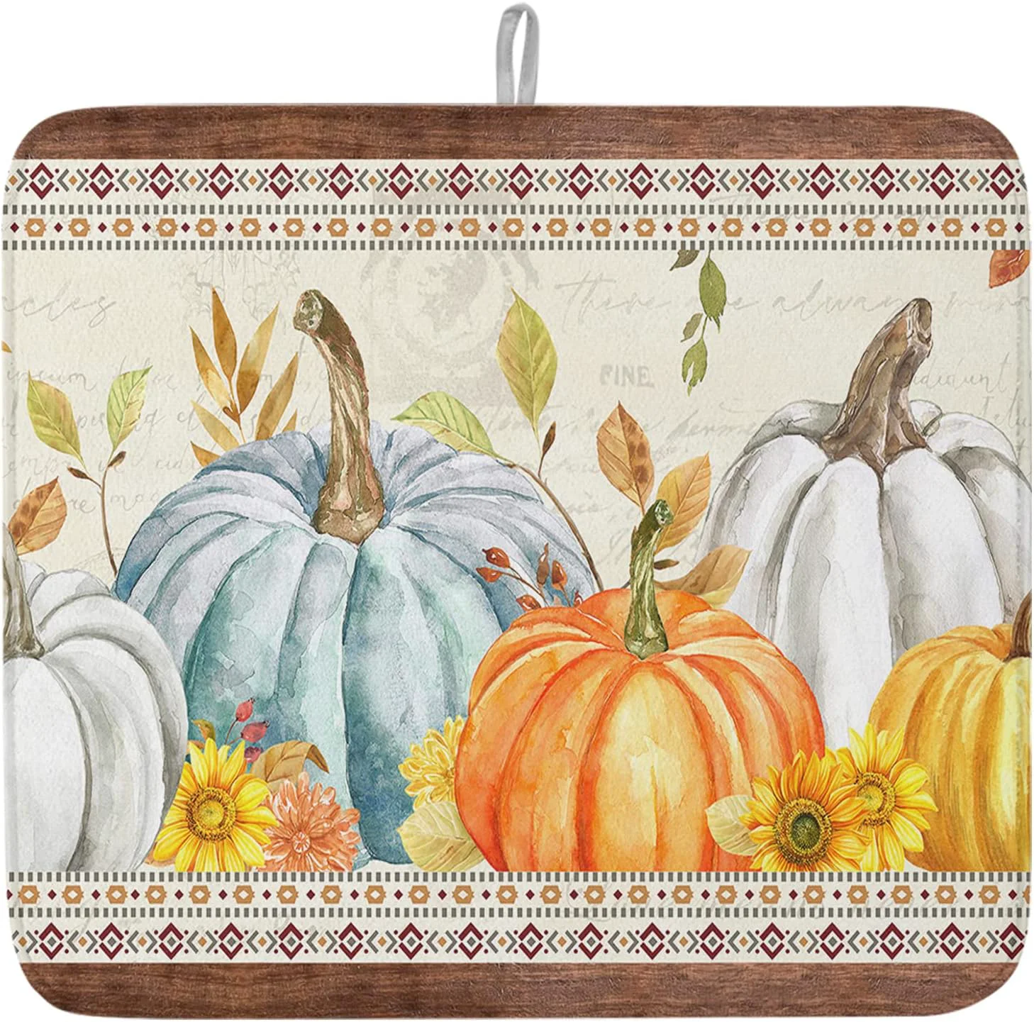 Authentic Fall Dish Drying Mat for Kitchen Counter Pumpkin Drying Pad Absorbent Drying Mats for Countertops Sinks Draining Racks Sunflower Eucalyptus Leaves Drainer Holiday Harvest Thanksgiving Decor 18×24 User-Friendly