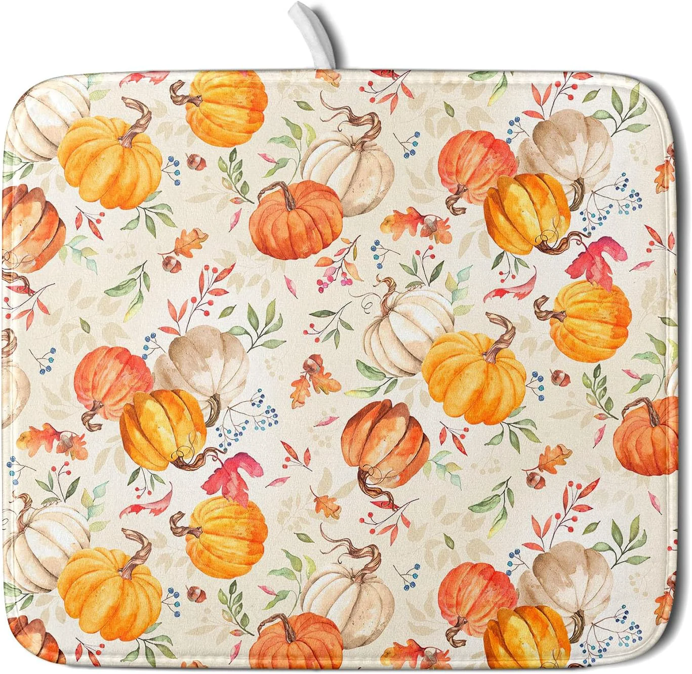 Proven Autumn Fall Dish Drying Mat for Kitchen Counter Watercolor Pumpkin Maple Leaves Drying Mat 16 x 18 Inch with Absorbent Reversible Microfiber Dish Drying Pad Dish Rack Drainer Mat for Coffee Bar Reusable
