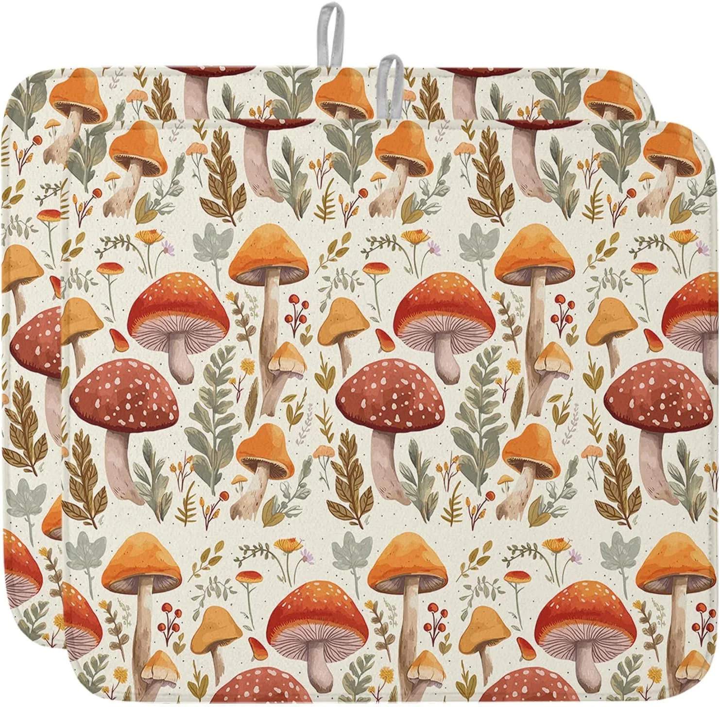 User-Friendly Fall Dish Drying Mat for Kitchen Counter Mushroom Drying Pad Absorbent Drying Mats for Countertops Sinks Draining Racks Autumn Plant Leaves Drainer Holiday Harvest Thanksgiving Decorations 16×18 Premium Material