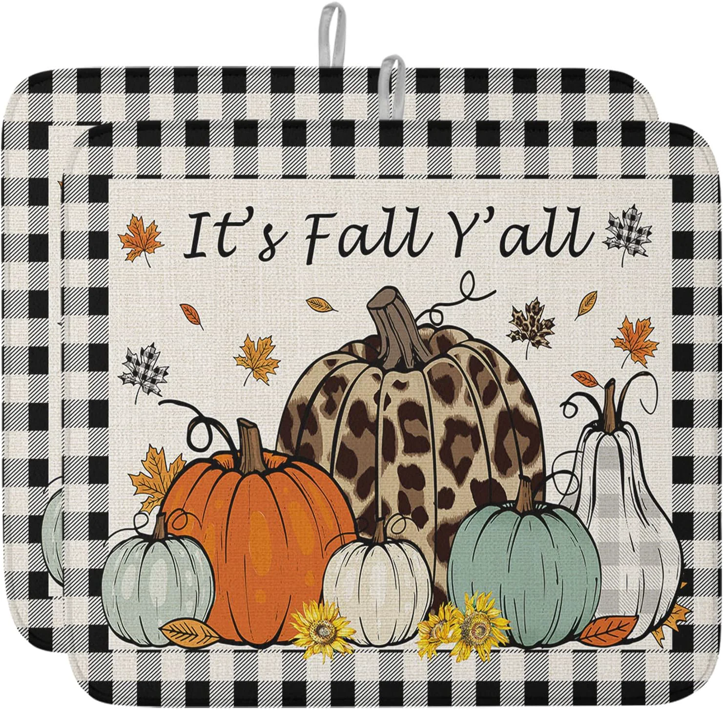 Trendy Fall Dish Drying Mat for Kitchen Counter Pumpkin Drying Pad Absorbent Drying Mats for Countertops Sinks Draining Racks Maple Leaves Black Buffalo Plaid Drainer Holiday Harvest Thanksgiving Decor 18×24 Prestigious