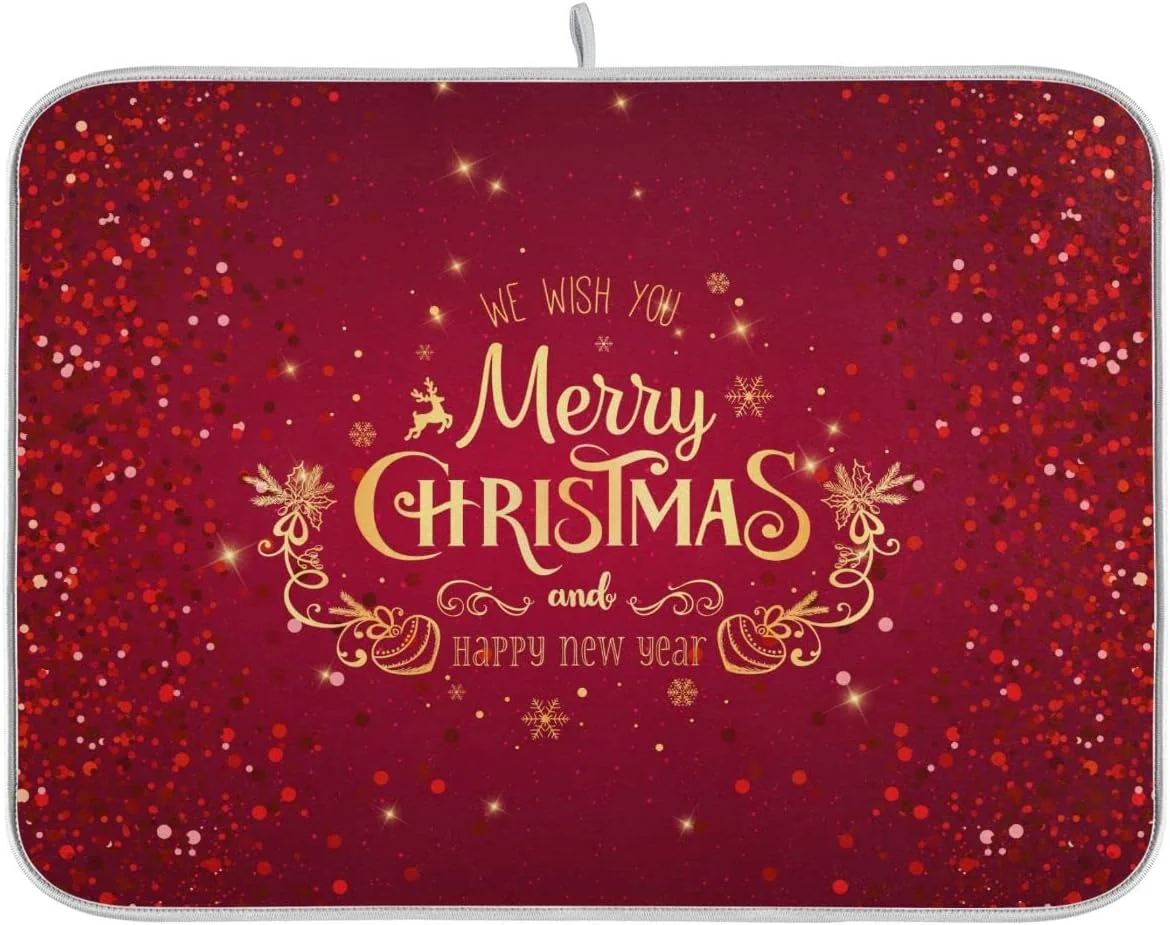 Superior Merry Christmas Drying Mat for Kitchen Counter 16×18 Inch Christmas Dish Mat with Absorbent Reversible Microfiber Christmas Dish Drying Mat Dish Drainer Rack Pad Drainer Mat for Coffee Bar Smart