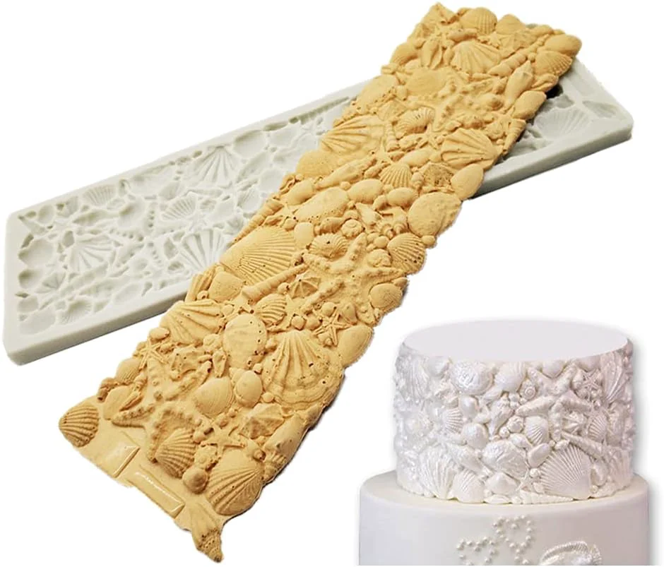 Breathable Cestony Sea Theme Shell Conch Fondant Silicone Mold Cake Border Brim Decor Sugarcraft Decorating Moulds for DIY Cake Fondant Biscuit Cookies Sugar Pudding Chocolate Hard Candies Dessert Decor First-Class