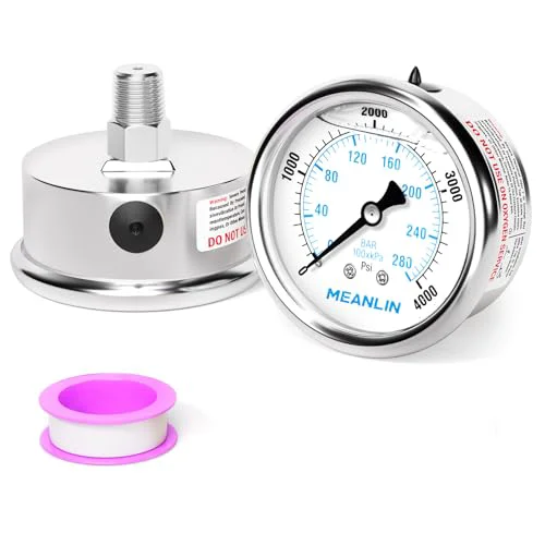 Secure 0 4000Psi Liquid Filled Pressure Gauge Stainless Steel with 316 Stainless Steel Joint 1 Consistent
