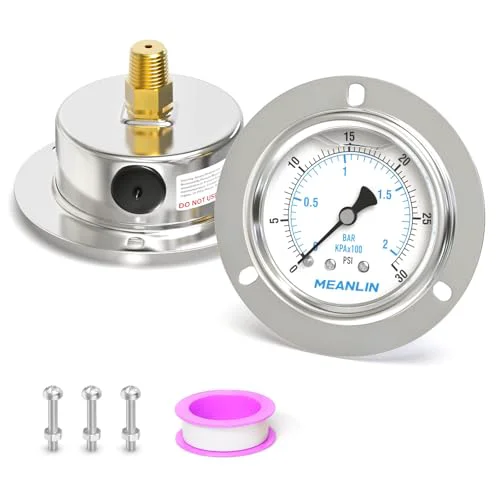 Natural 0 30Psi Liquid Filled Pressure Gauge Front Flange Panel Mount Trusted