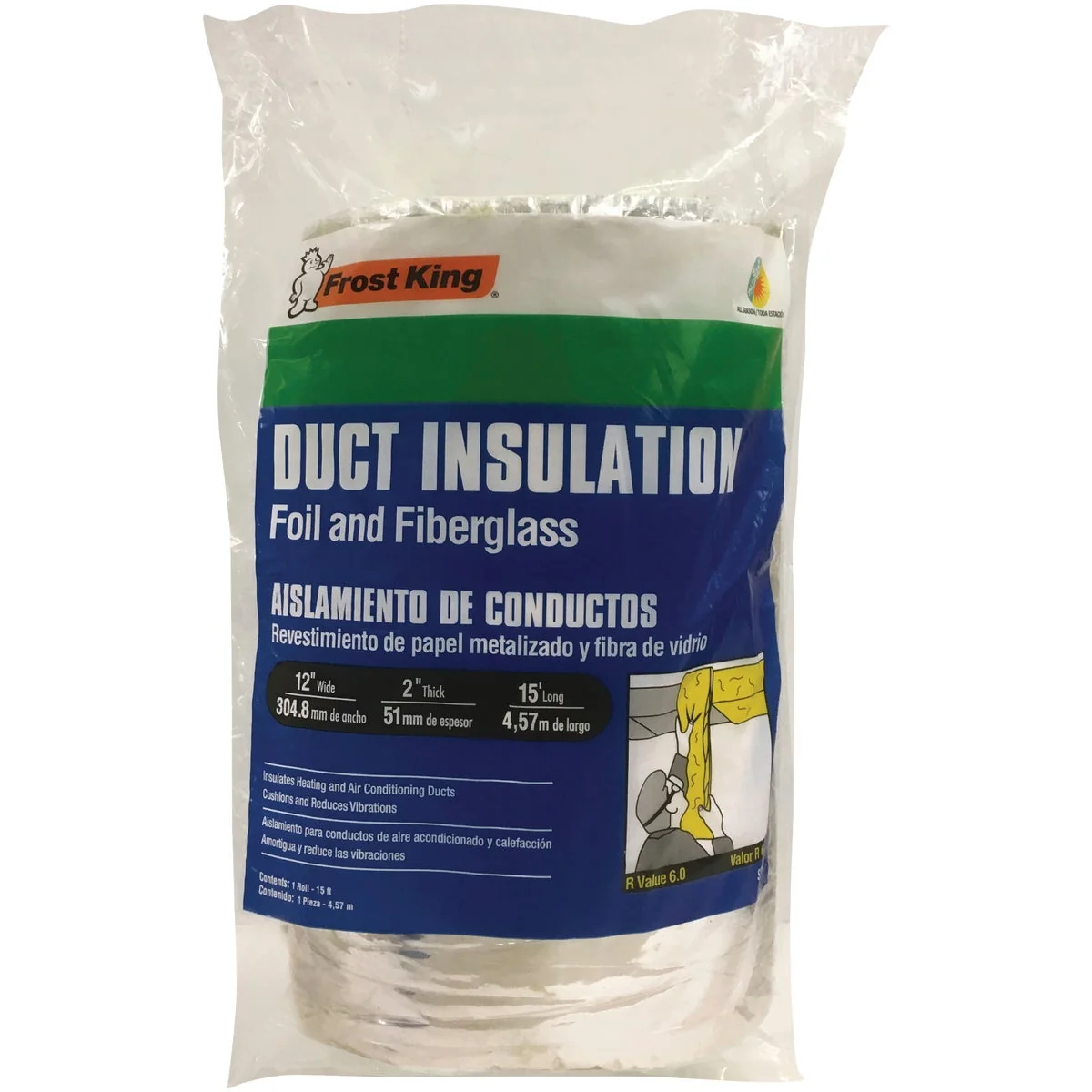 Convenient Frost King 12 In. W x 15 Ft. L. Foil and Fiberglass Duct Wrap Healthy