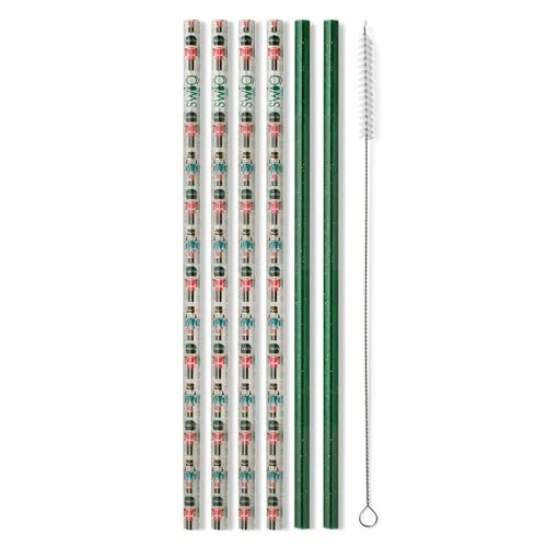 Verified Pack of 6 Reusable Plastic Straws with Cleaning Brush 6 Count Stylish