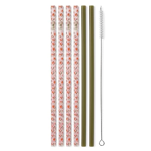Pure Pack of 6 Reusable Plastic Straws with Cleaning Brush Artisan