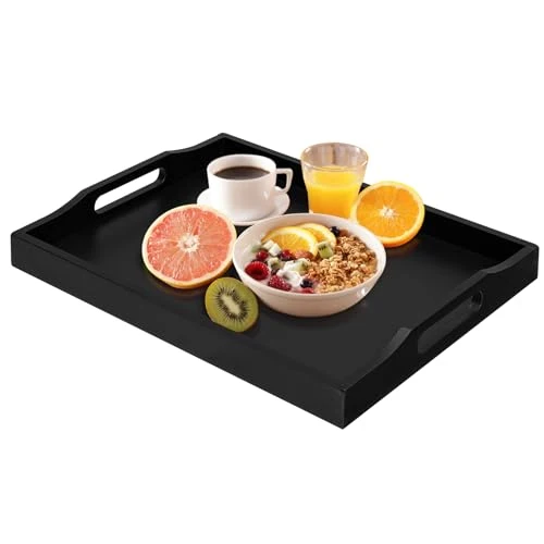 Modern Bamboo Food Serving Tray with Handles Smooth