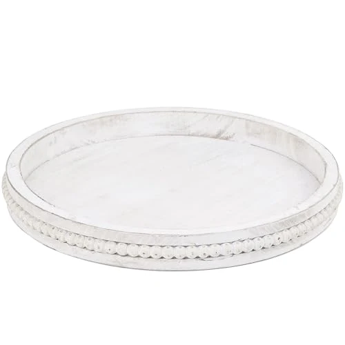 Original Round Wood Serving Tray with Beads Efficient