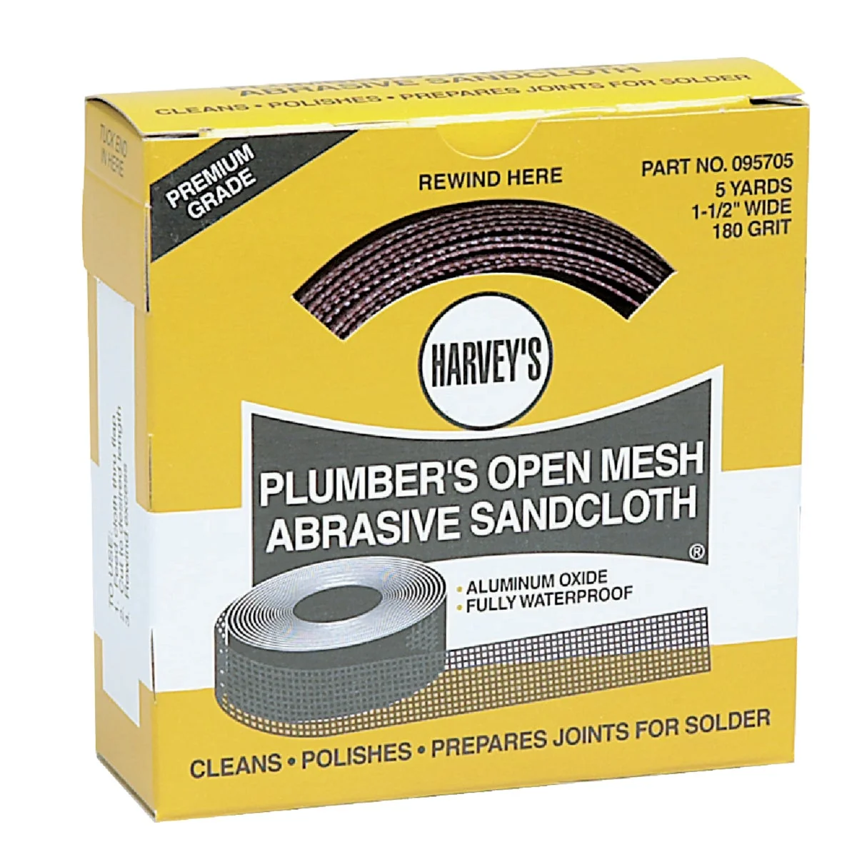 Stylish Harvey 1-1 2 In. x 6 Yd. 180-Grit Plumber’s Open Mesh Abrasive Sand Cloth Safe