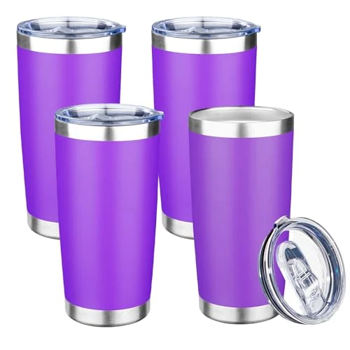 Next-Generation 20oz Tumbler with Lid Double Wall Vacuum Insulated Travel Coffee Mug Stainless Steel Thermal Cup Powder Coated Sturdy Coffee Tumbler Bulk for Hot and Cold Beverage 4 Count Reliable