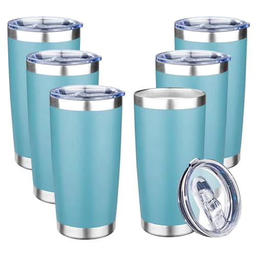 Specialty 20oz Tumbler with Lid Double Wall Vacuum Insulated Travel Coffee Mug Stainless Steel Thermal Cup Powder Coated Sturdy Coffee Tumbler Bulk for Hot and Cold Beverage 6 Count Prestigious