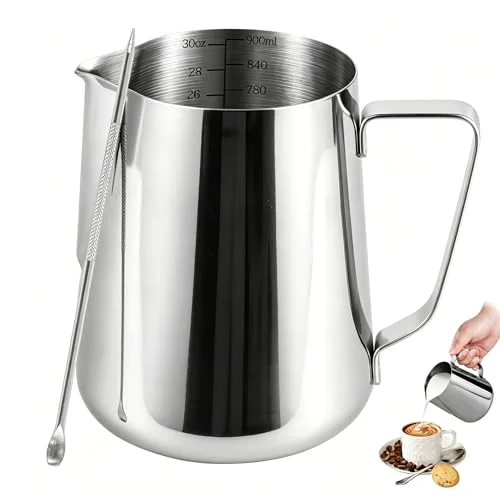 Crafted 32oz Stainless Steel Milk Frothing Pitcher with Measurement Marks Art Pen Genuine