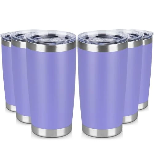 Traditional 20 oz Tumbler Stainless Steel Tumblers Bulk with Lid Double Wall Insulated Coffee Tumbler Cups for Hot Cold Drinks Powder Coated Travel Coffee Tumbler Mug Metal 6 Count High-Quality
