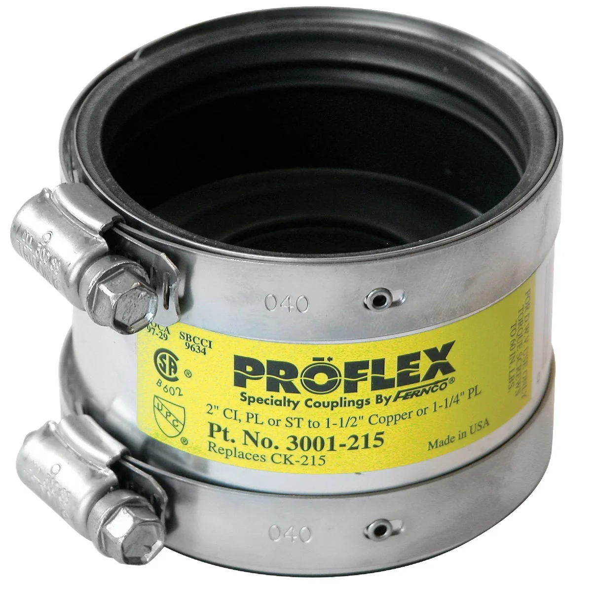 Original Proflex 2 In. x 1-1 2 In. PVC Shielded Coupling – Cast-Iron Plastic Steel to Copper Traditional