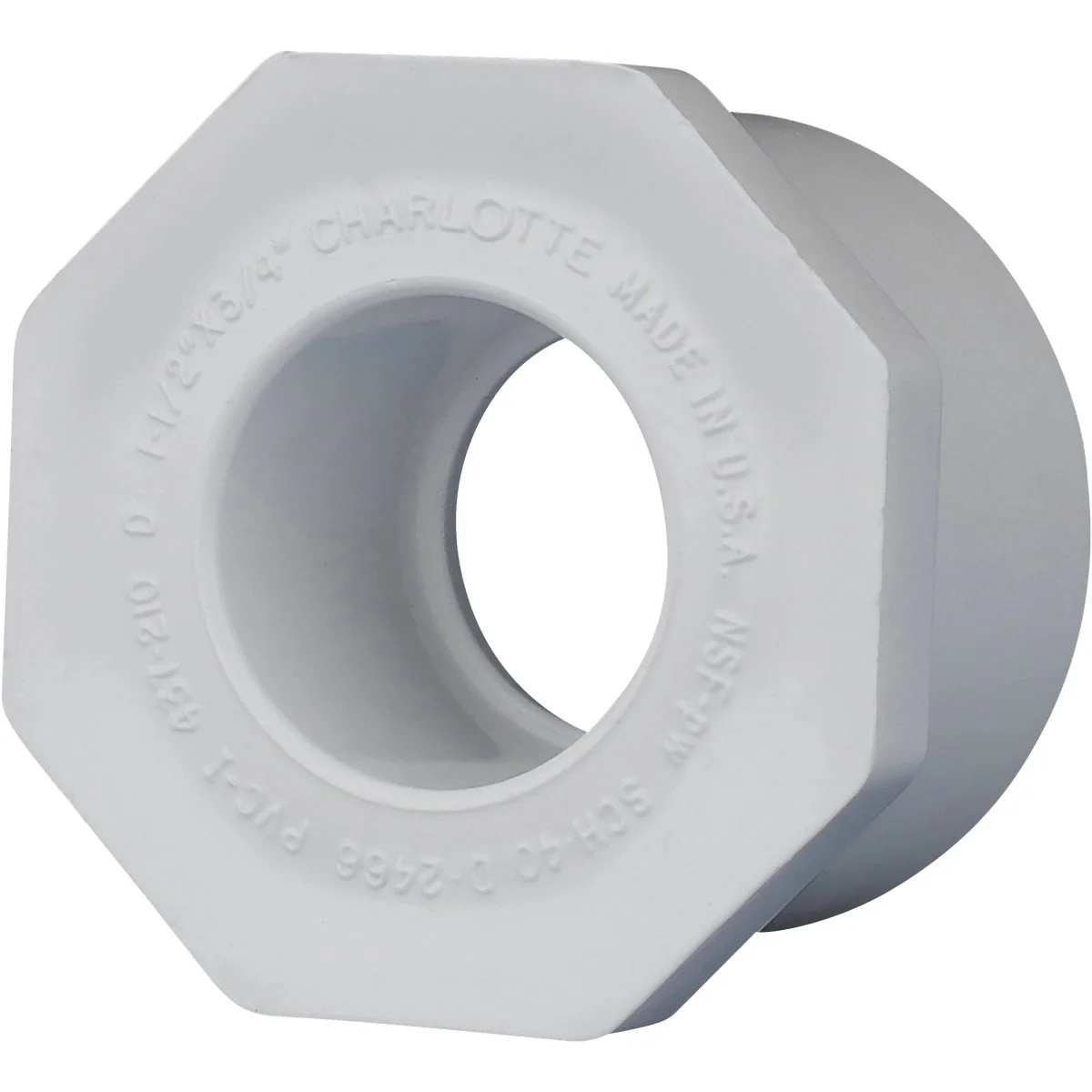 High-Quality Charlotte Pipe 1-1 2 In. SPG x 3 4 In. Slip Schedule 40 PVC Bushing Solid