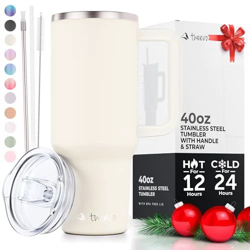 Unique 40 oz Tumbler With Handle and Straw Made of Stainless Steel High-Performance