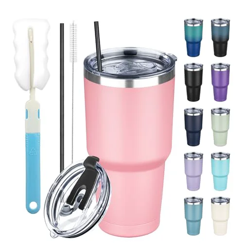 Fine 30 oz Tumbler with Lids and Straws Convenient