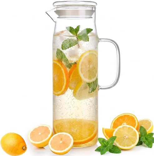Sustainable Glass Pitcher with Lid Glass Water Carafe with Handle Reusable