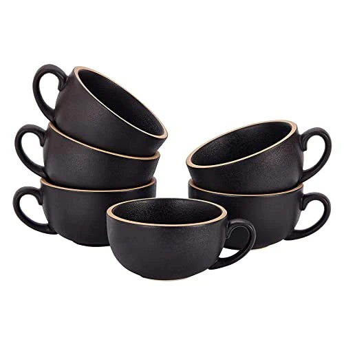 Recyclable Set of 6 Cups Vintage Design 12 oz Professional Barista Ceramic Latte Art Cappuccino Cups Set 6 Count Minimalist