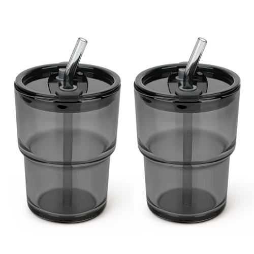 Proven 13 oz Glass Tumbler with Glass Straw and Lid 2 Count Pure