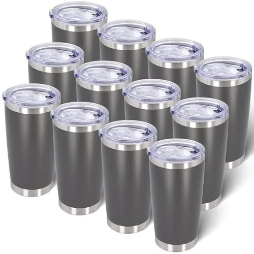 Proven 20oz Tumbler with Lid Stainless Steel Tumblers Insulated Mug Grey 12P 12 Count Minimalist