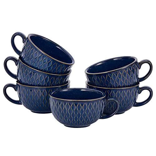Convenient Set of 6 Cups Vintage Design 12 oz Professional Barista Ceramic Latte Art Cappuccino Cups Set 6 Count Fine