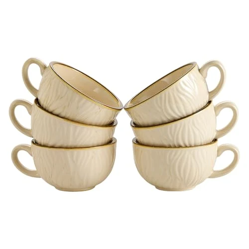 Trendy Set of 6 Vintage Design 12 oz Professional Barista Ceramic Latte Art Cappuccino Cups Set 6 Count First-Class