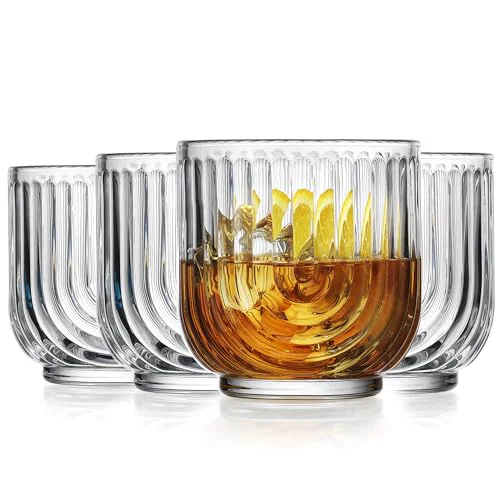 Original Vintage Glassware Art Deco Glasse Ribbed Drinking Glasses U 4 Count Convenient