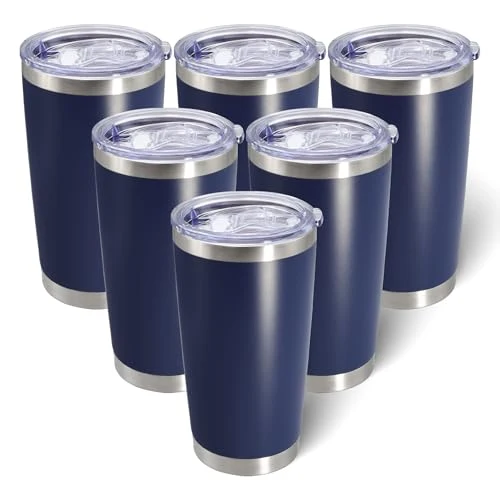 Verified 20oz Tumbler with Lid Stainless Steel Tumblers Insulated Mug Navy 6P 6 Count Responsible