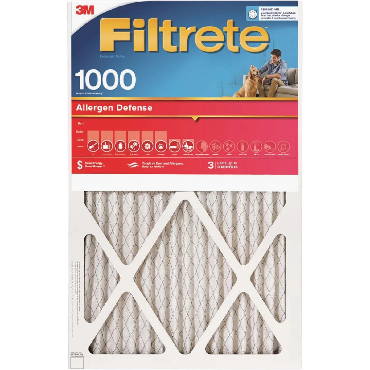 Excellent 3M Filtrete 12 In. x 20 In. x 1 In. Allergen Defense 1000 1085 MPR Furnace Filter High-Performance