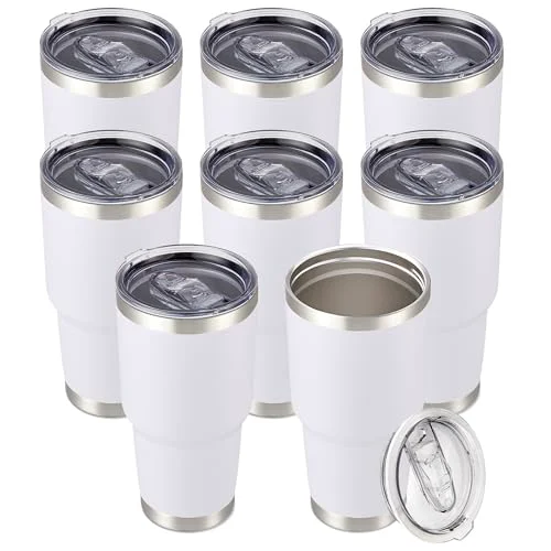 Effective 30 oz Tumbler with Lid Stainless Steel Tumblers Bulk 8 Count Reusable