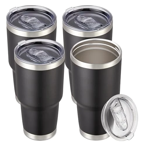 Secure 30 oz Tumbler with Lid Stainless Steel Tumblers Bulk 4 Count Elegant
