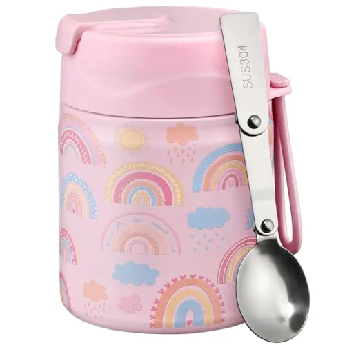 Outstanding 17oz Soup Thermo for Hot Food Kids Insulated Vacuum Food Jar with Stainless Steel Spoon Wide Mouth Thermo Leakproof Lunch Food Container Kids Hot Lunch Box Reusable