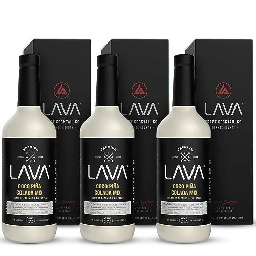 Minimalist 3 Pack LAVA Premium Coco Pina Colada Made with Cream of Coconut and Pineapple No Artificial Sweeteners or Flavors 1-Liter 33.8oz Glass Bottle. 101.4 Fl Oz Verified