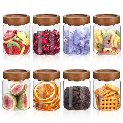Official 5 oz Glass Spice Jar with Acacia Wood Lid 8 pcs Advanced
