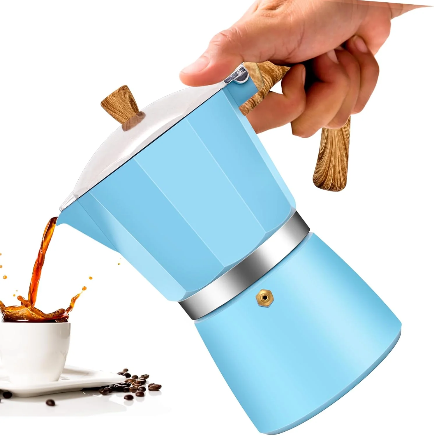 Luxury 12 Cup Aluminum Moka Pot Classic Stovetop Espresso Coffee Maker 600ml 20oz Coffeemaker Percolator Mocha Pot Greca Coffee Maker Cafe Makers for Italian and Cuban Café Brewing Blue Powerful