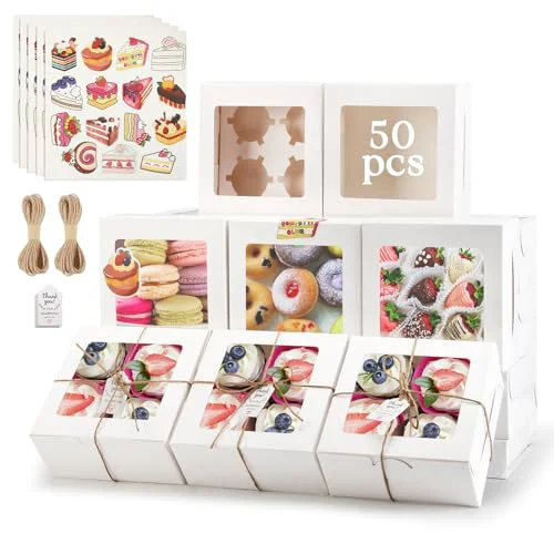High-Quality Cupcake Boxes with Window 50 Count Original