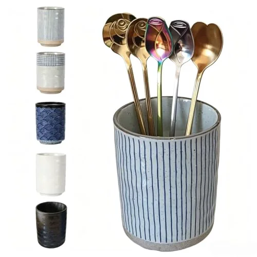 Breathable Stoneware Coffee Bar Utensil Holder Tea Coffee Spoon Stirrer Holder for Stir Stick Straw Teaspoon Holder Espresso Spoon Cup Small Utensil Jar Detailed