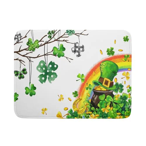 Green St Patrick Dish Drying Mat Large Lucky Clover Tree Shamrock Dish Drainer Mats 18x24inch Spring Elf Hat Rainbow Colorful Fast Drying Absorbent Dish Drying Pad for Kitchen Counter Decor Fine